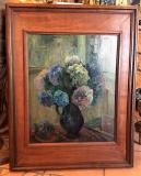 Huile sur toile bouquet hortensias 8Ox45cm.JPG